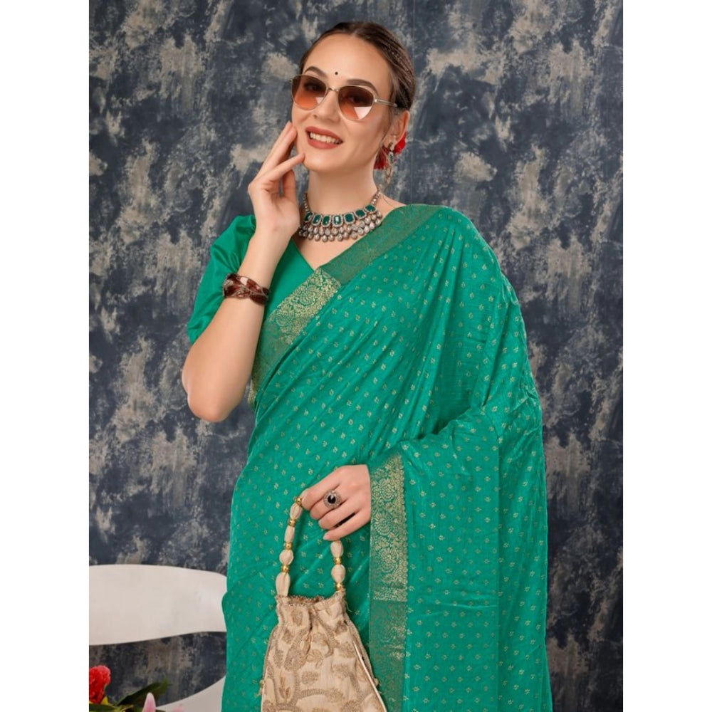 Generic Women's Vichitra Bandhani Saree With Unstitched Blouse (Rama Green, 5-6 Mtrs)