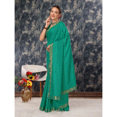 Generic Women's Vichitra Bandhani Saree With Unstitched Blouse (Rama Green, 5-6 Mtrs)