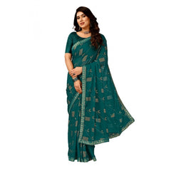 Generic Women's Zomto Patta Chiffon Saree With Unstitched Blouse (Teal Blue, 5-6 Mtrs)