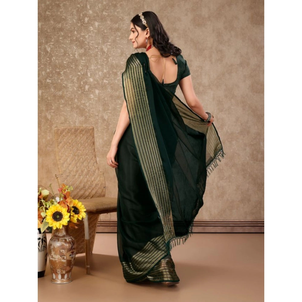 Generic Women's Chiffon Fabric Plain Saree With Unstitched Blouse (Green, 5-6 Mtrs)