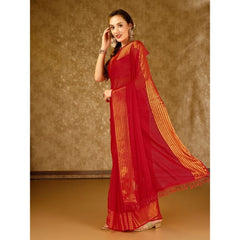 Generic Women's Chiffon Fabric Plain Saree With Unstitched Blouse (Red, 5-6 Mtrs)