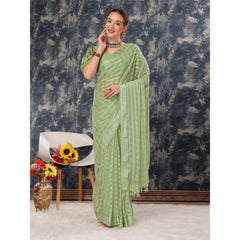 Generic Women's Chiffon Fabric Line Saree With Unstitched Blouse (Green, 5-6 Mtrs)