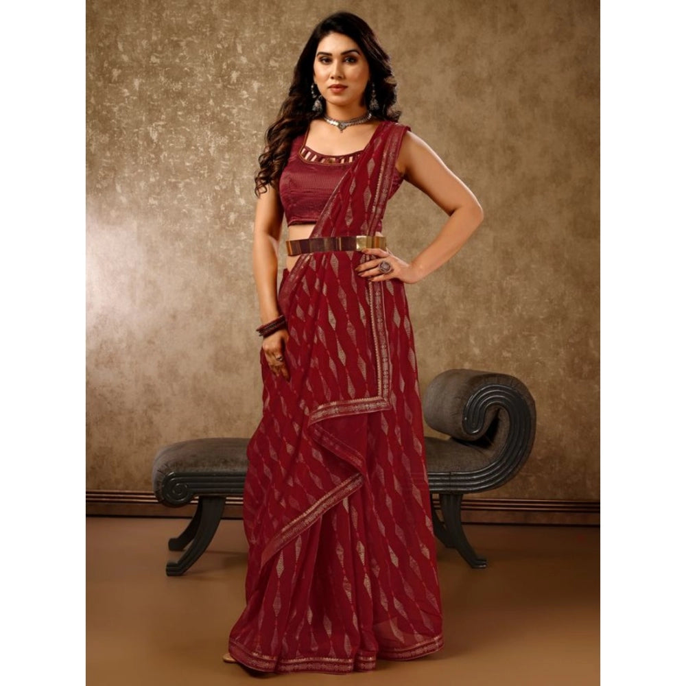 Generic Women's Zomto Laheriya Saree With Unstitched Blouse (Maroon, 5-6 Mtrs)