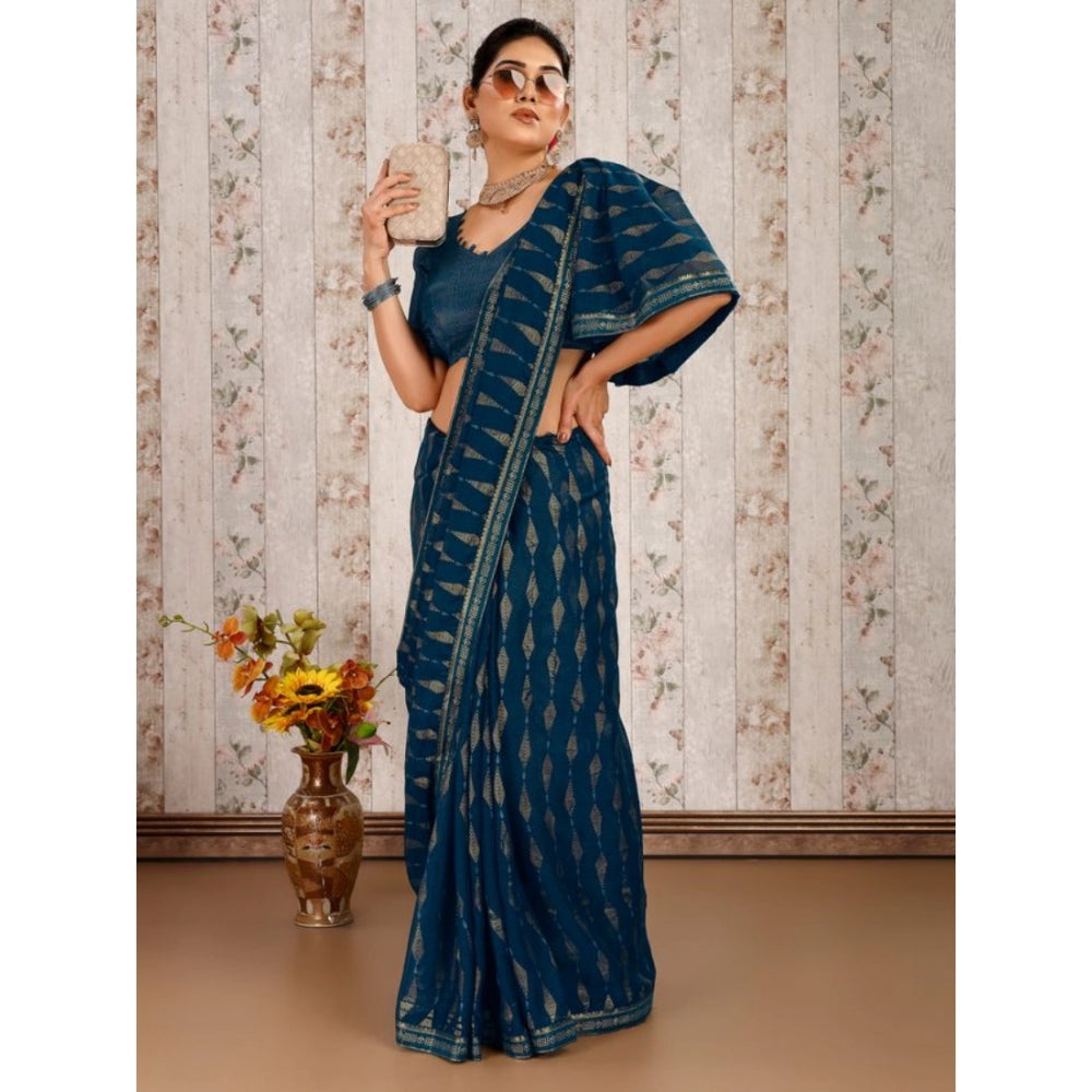 Generic Women's Zomto Laheriya Saree With Unstitched Blouse (Blue, 5-6 Mtrs)