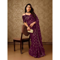 Generic Women's Zomto Laheriya Saree With Unstitched Blouse (Wine, 5-6 Mtrs)