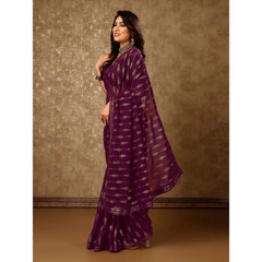 Generic Women's Zomto Laheriya Saree With Unstitched Blouse (Wine, 5-6 Mtrs)