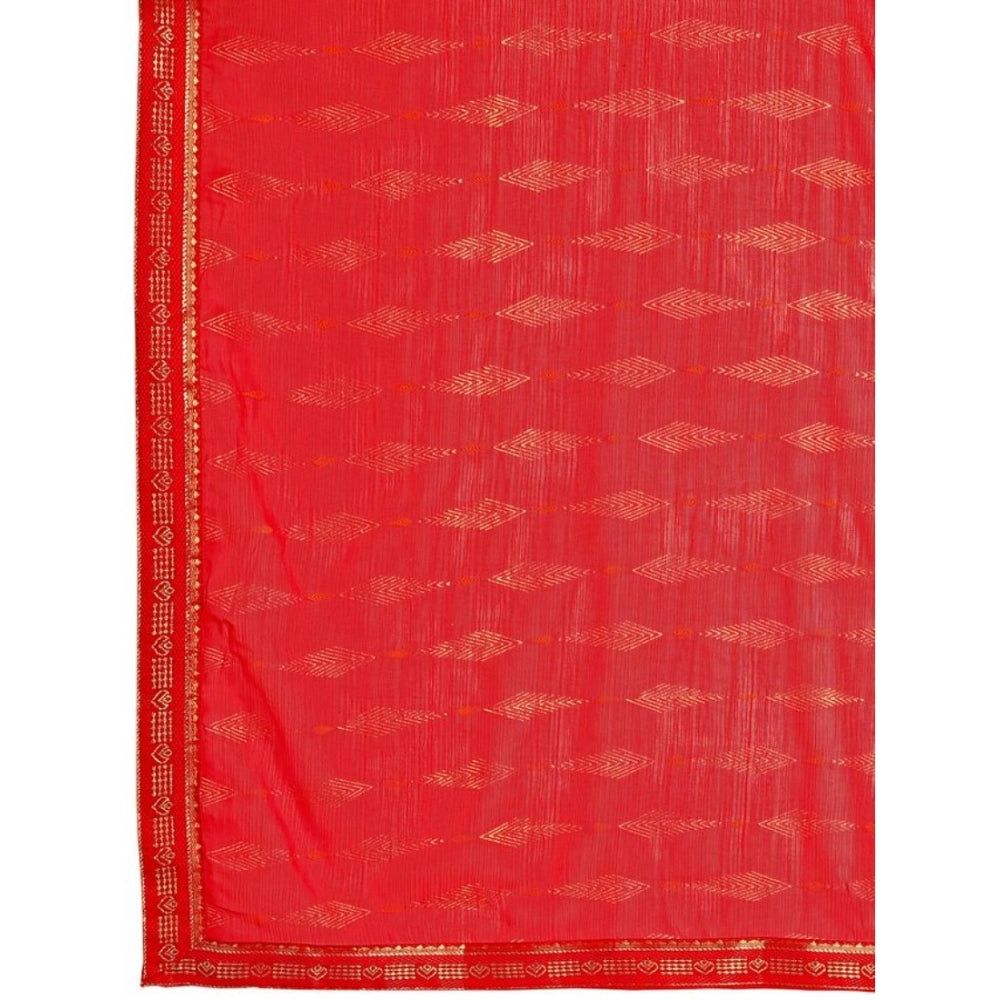 Generic Women's Zomto Laheriya Saree With Unstitched Blouse (Red, 5-6 Mtrs)