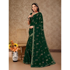 Generic Women's Zomto Patta Chiffon Saree With Unstitched Blouse (Green, 5-6 Mtrs)