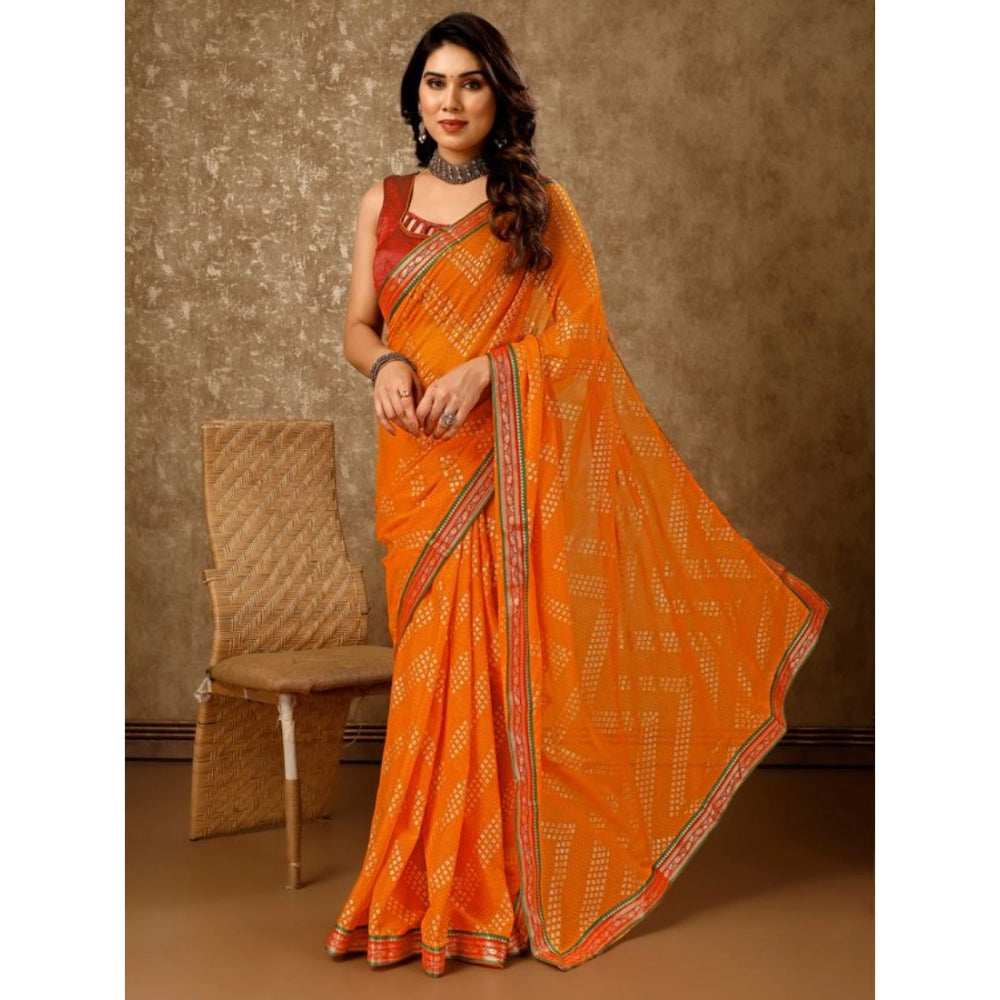 Generic Women's Zomto Zig Zag Saree With Unstitched Blouse (Yellow, 5-6 Mtrs)