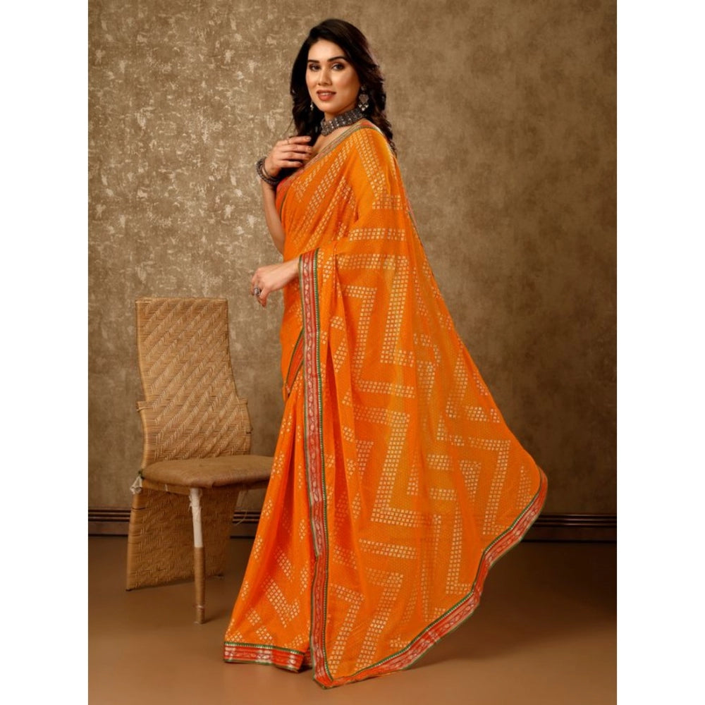 Generic Women's Zomto Zig Zag Saree With Unstitched Blouse (Yellow, 5-6 Mtrs)