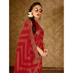 Generic Women's Zomto Zig Zag Saree With Unstitched Blouse (Red, 5-6 Mtrs)