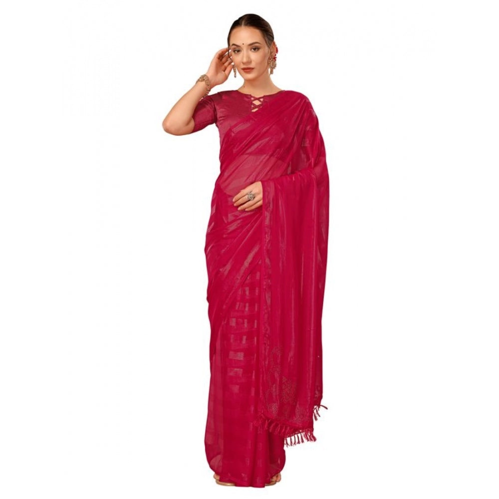 Generic Women's Chiffon Fabric Line Saree With Unstitched Blouse (Rani, 5-6 Mtrs)