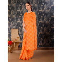 Generic Women's Zomto Checked Saree With Unstitched Blouse (Orange, 5-6 Mtrs)