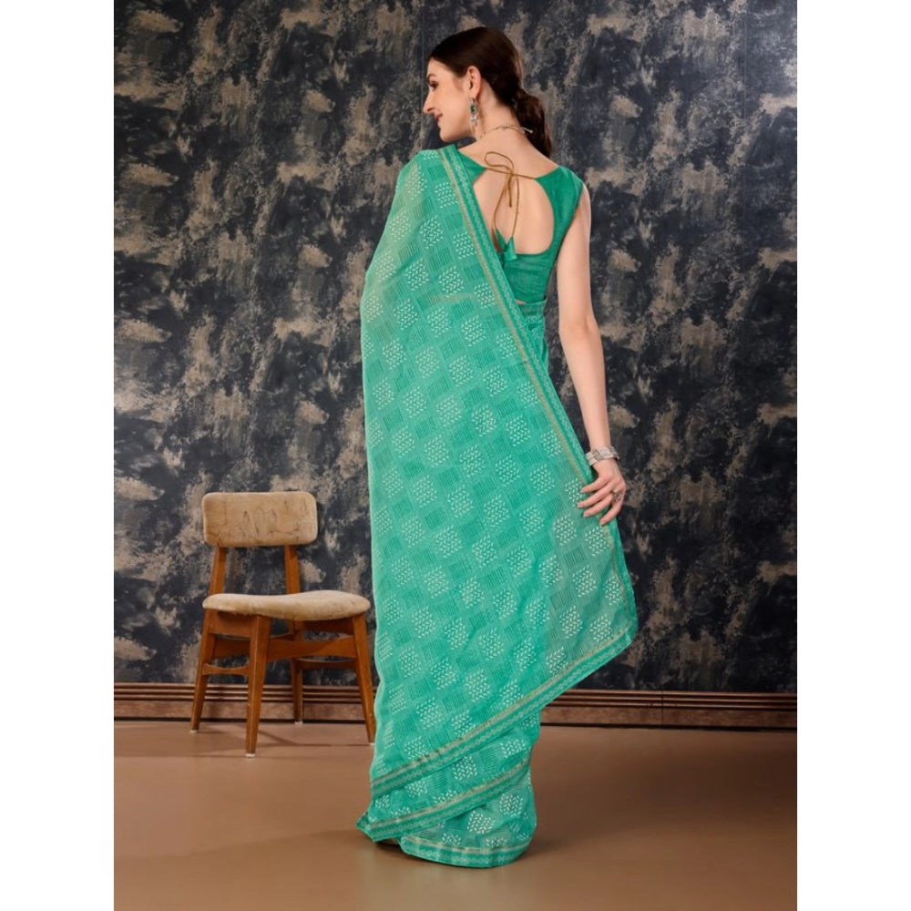 Generic Women's Zomto Cheked Saree With Unstitched Blouse (Rama Green, 5-6 Mtrs)