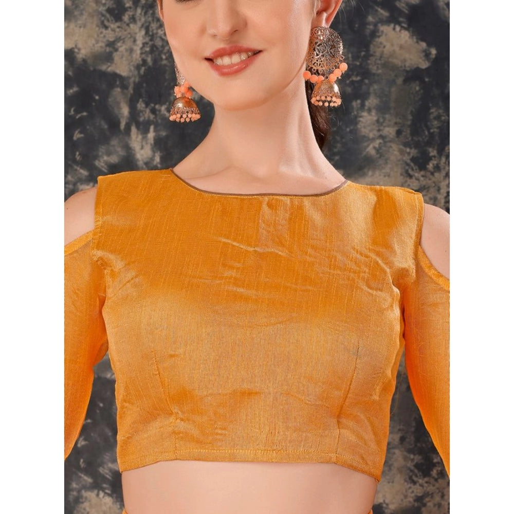 Generic Women's Zomto Cheked Saree With Unstitched Blouse (Yellow, 5-6 Mtrs)