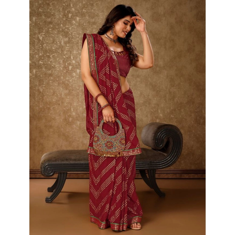 Generic Women's Zomto Zig Zag Saree With Unstitched Blouse (Maroon, 5-6 Mtrs)