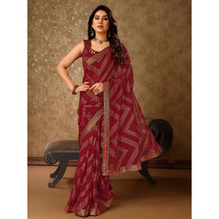 Generic Women's Zomto Zig Zag Saree With Unstitched Blouse (Maroon, 5-6 Mtrs)