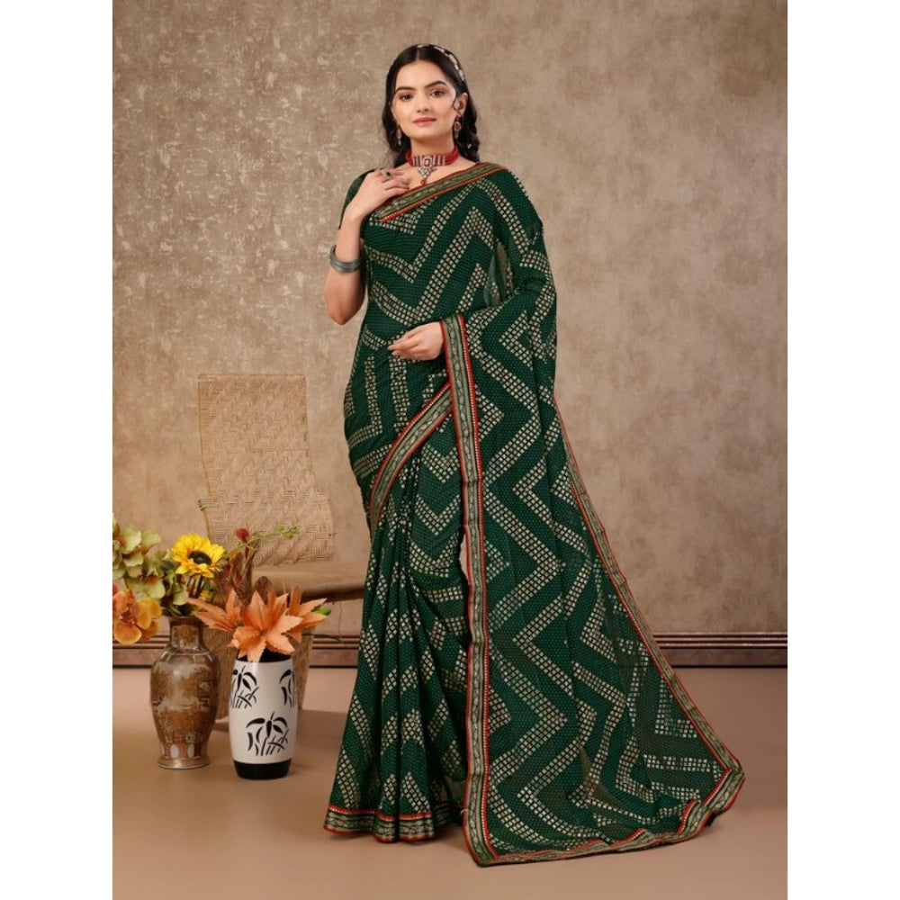 Generic Women's Zomto Zig Zag Saree With Unstitched Blouse (Green, 5-6 Mtrs)