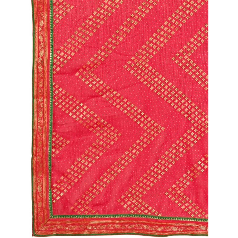 Generic Women's Zomto Zig Zag Saree With Unstitched Blouse (Pink, 5-6 Mtrs)