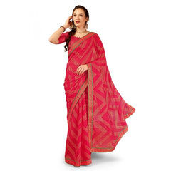 Generic Women's Zomto Zig Zag Saree With Unstitched Blouse (Pink, 5-6 Mtrs)