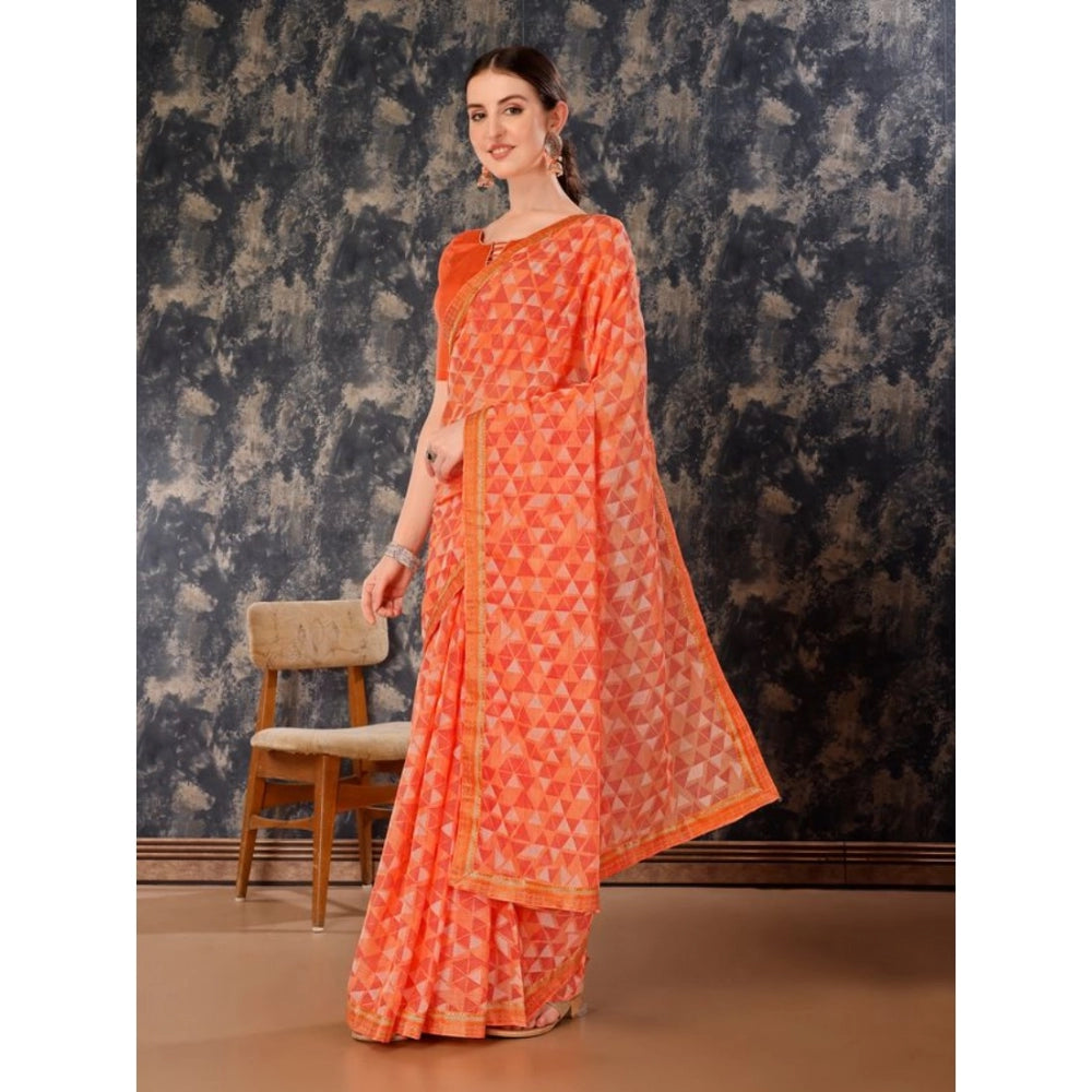 Generic Women's Zomto Printed Saree With Unstitched Blouse (Peach, 5-6 Mtrs)