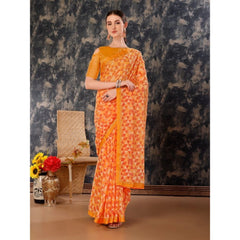 Generic Women's Zomto Printed Saree With Unstitched Blouse (Light Orange, 5-6 Mtrs)