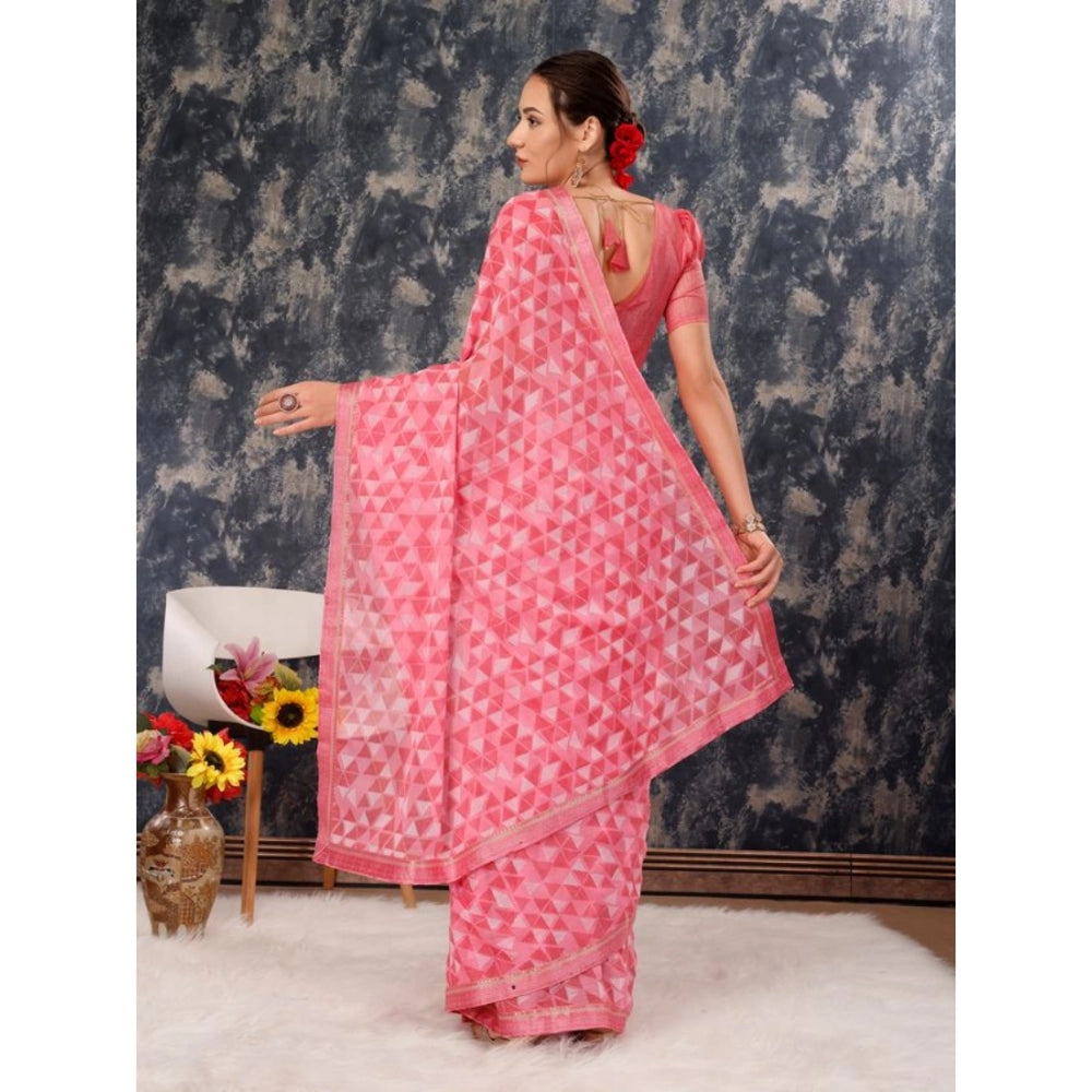 Generic Women's Zomto Printed Saree With Unstitched Blouse (Pink, 5-6 Mtrs)