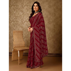 Generic Women's Zomto Bandhani Saree With Unstitched Blouse (Maroon, 5-6 Mtrs)