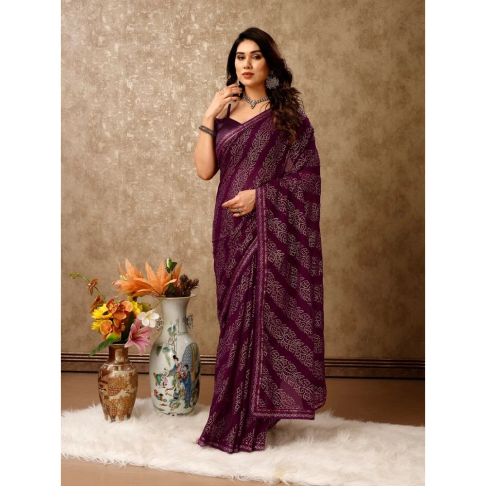 Generic Women's Zomto Bandhani Saree With Unstitched Blouse (Wine, 5-6 Mtrs)