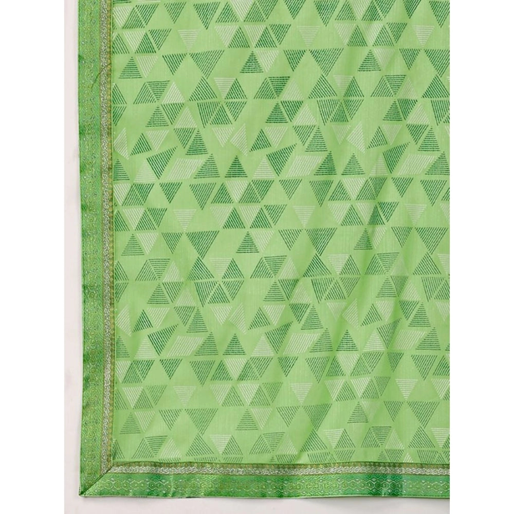 Generic Women's Zomto Printed Saree With Unstitched Blouse (Green, 5-6 Mtrs)