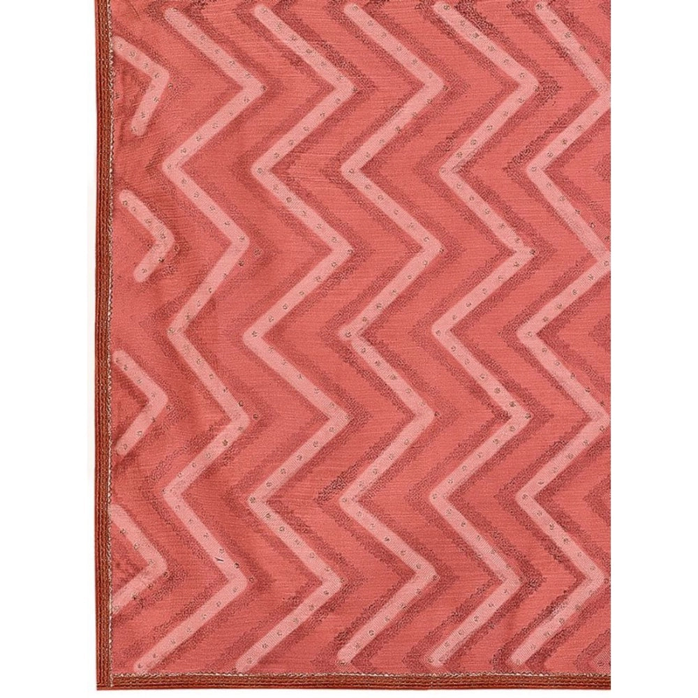 Generic Women's Linen Zig Zag Saree With Unstitched Blouse (Peach, 5-6 Mtrs)