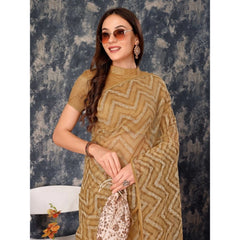 Generic Women's Linen Zig Zag Saree With Unstitched Blouse (Beige, 5-6 Mtrs)