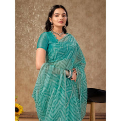 Generic Women's Linen Zig Zag Saree With Unstitched Blouse (Turquoise Green, 5-6 Mtrs)