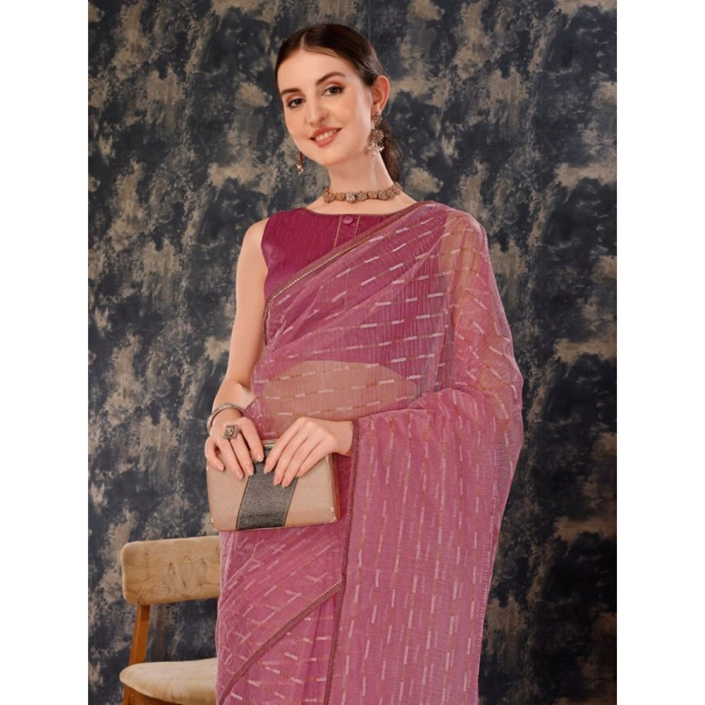 Generic Women's Linen Line Saree With Unstitched Blouse (Purple, 5-6 Mtrs)