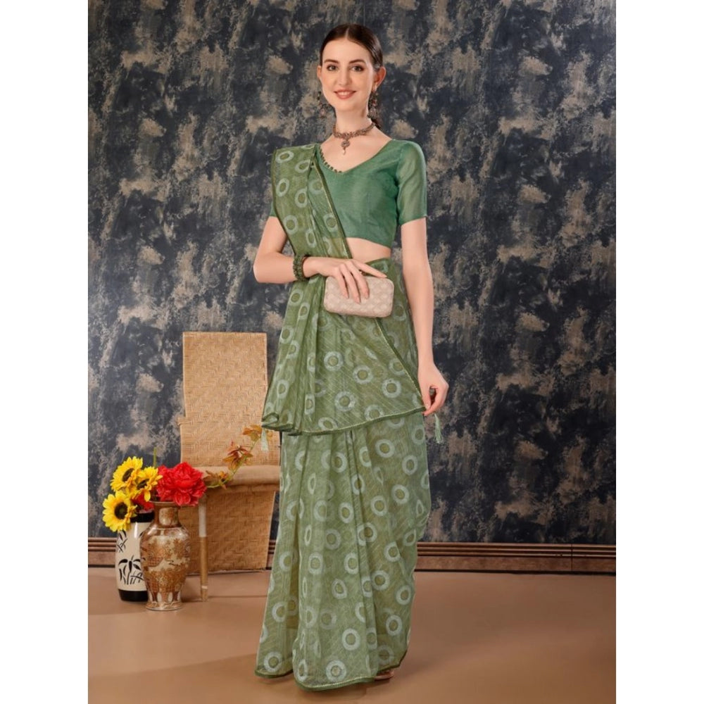 Generic Women's Linen Gola Printed Saree With Unstitched Blouse (Green, 5-6 Mtrs)