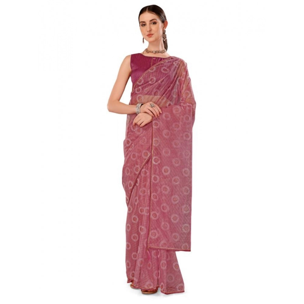 Generic Women's Linen Gola Printed Saree With Unstitched Blouse (Purple, 5-6 Mtrs)