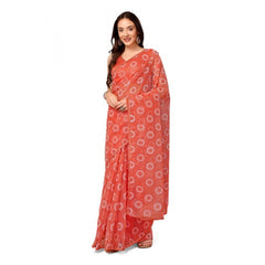 Generic Women's Linen Gola Printed Saree With Unstitched Blouse (Orange, 5-6 Mtrs)