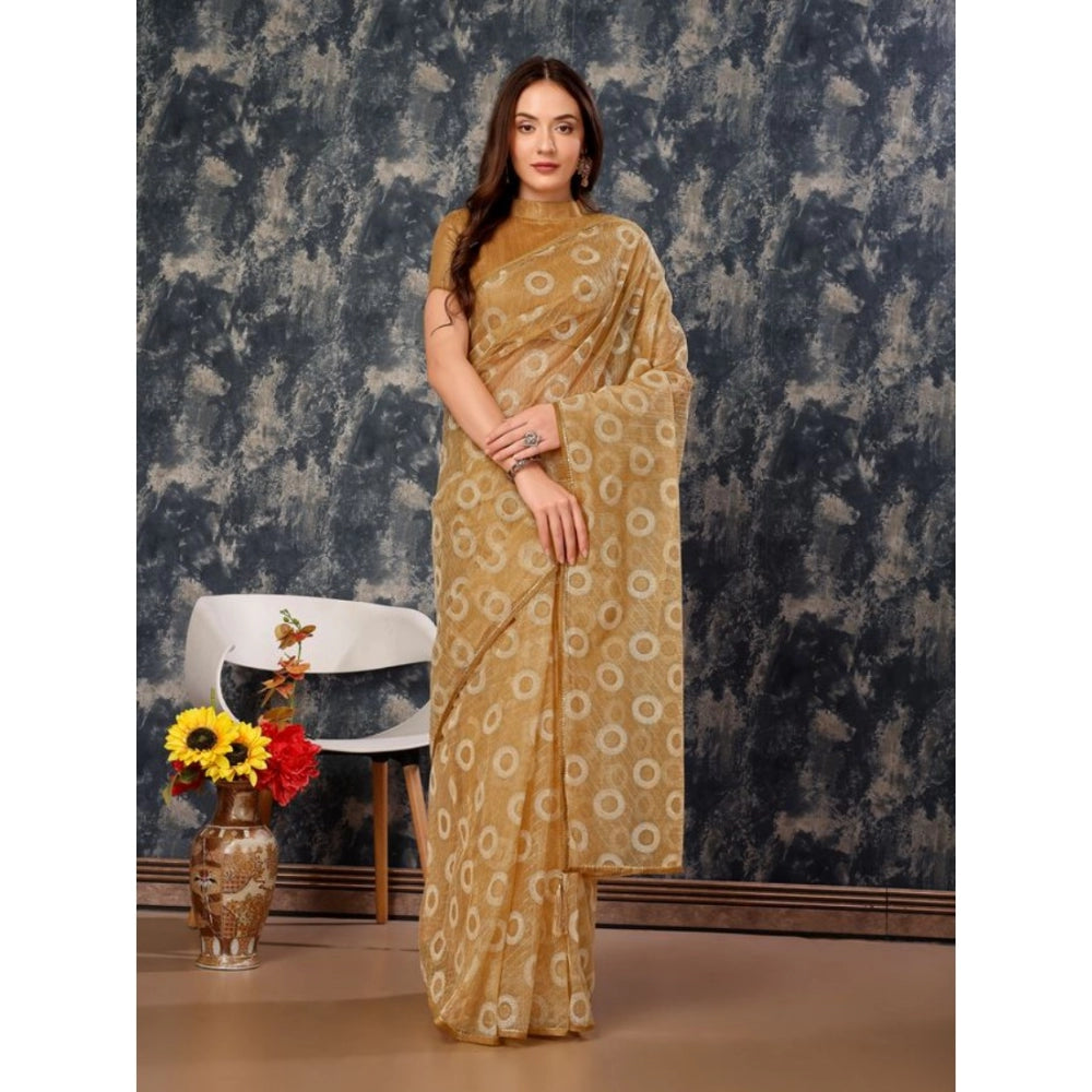 Generic Women's Linen Gola Printed Saree With Unstitched Blouse (Beige, 5-6 Mtrs)