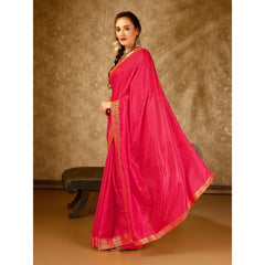 Generic Women's Vichitra Plain Saree With Unstitched Blouse (Pink, 5-6 Mtrs)