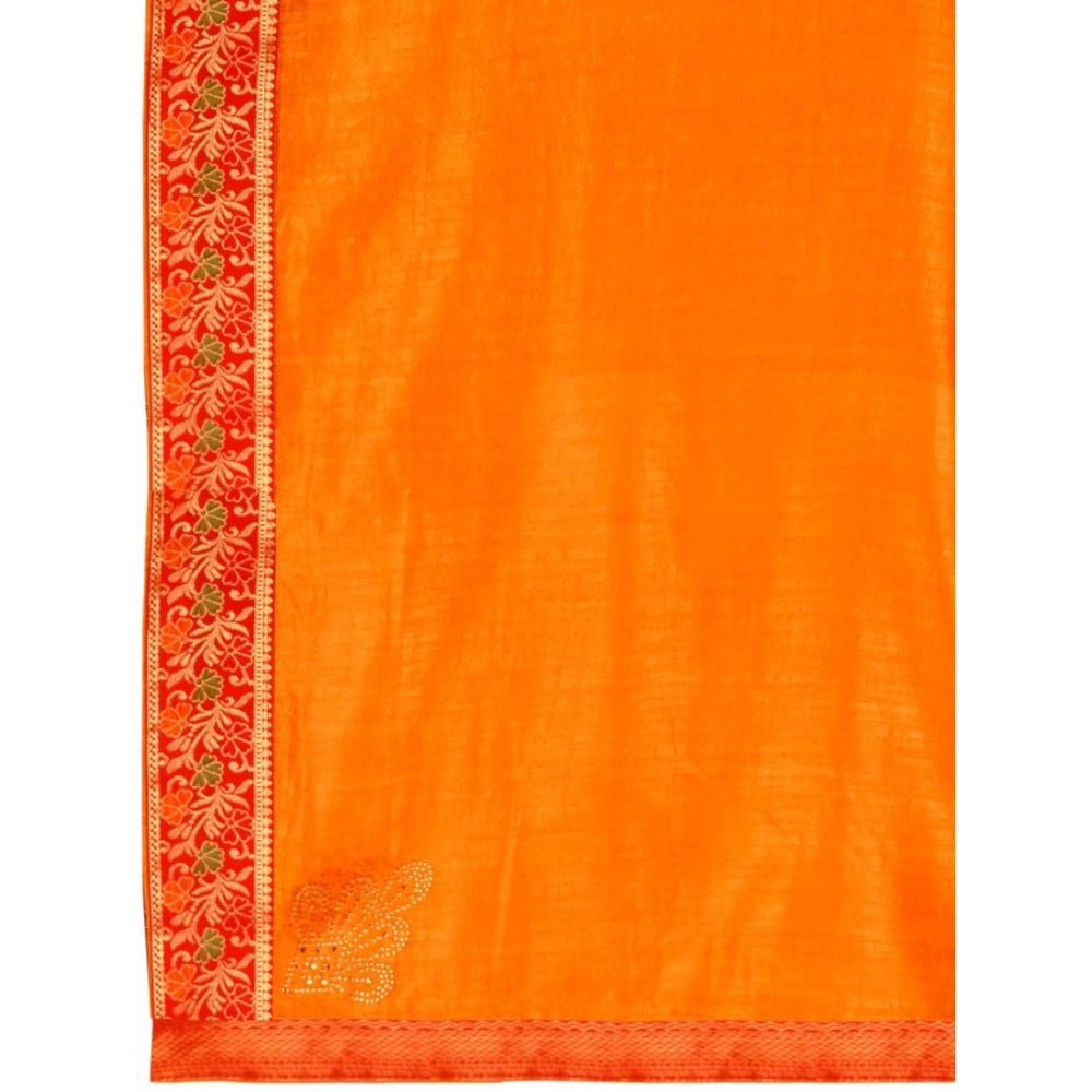 Generic Women's Vichitra Swiroshki Butta Saree With Unstitched Blouse (Yellow, 5-6 Mtrs)