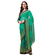 Generic Women's Weightless Floral Printed Saree With Unstitched Blouse (Green, 5-6 Mtrs)