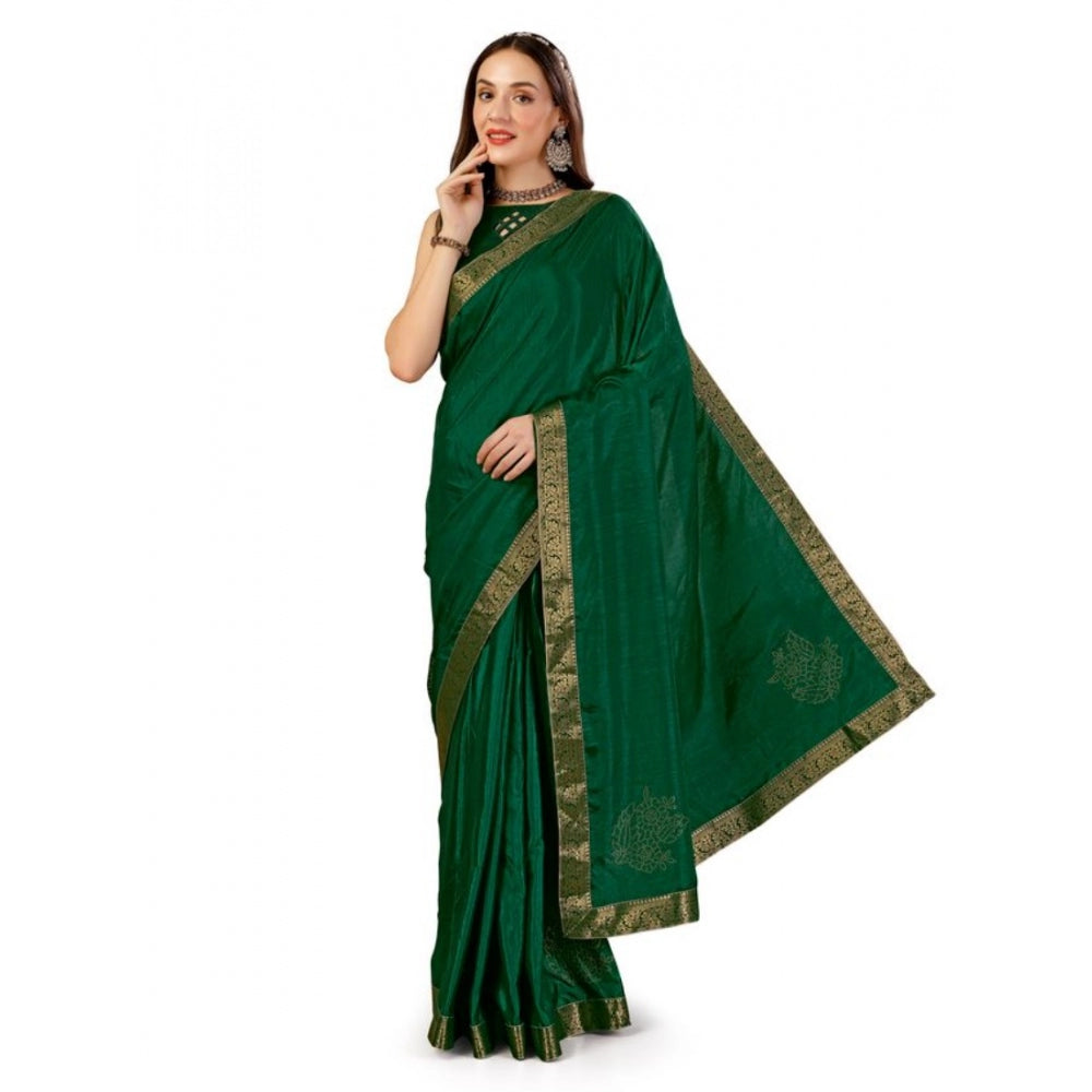 Generic Women's Vichitra Swiroshki Butta Saree With Unstitched Blouse (Green, 5-6 Mtrs)