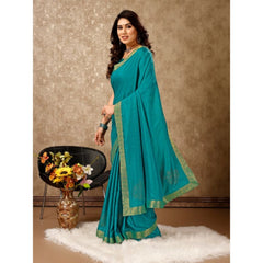 Generic Women's Vichitra Swiroshki Butta Saree With Unstitched Blouse (Teal Blue, 5-6 Mtrs)