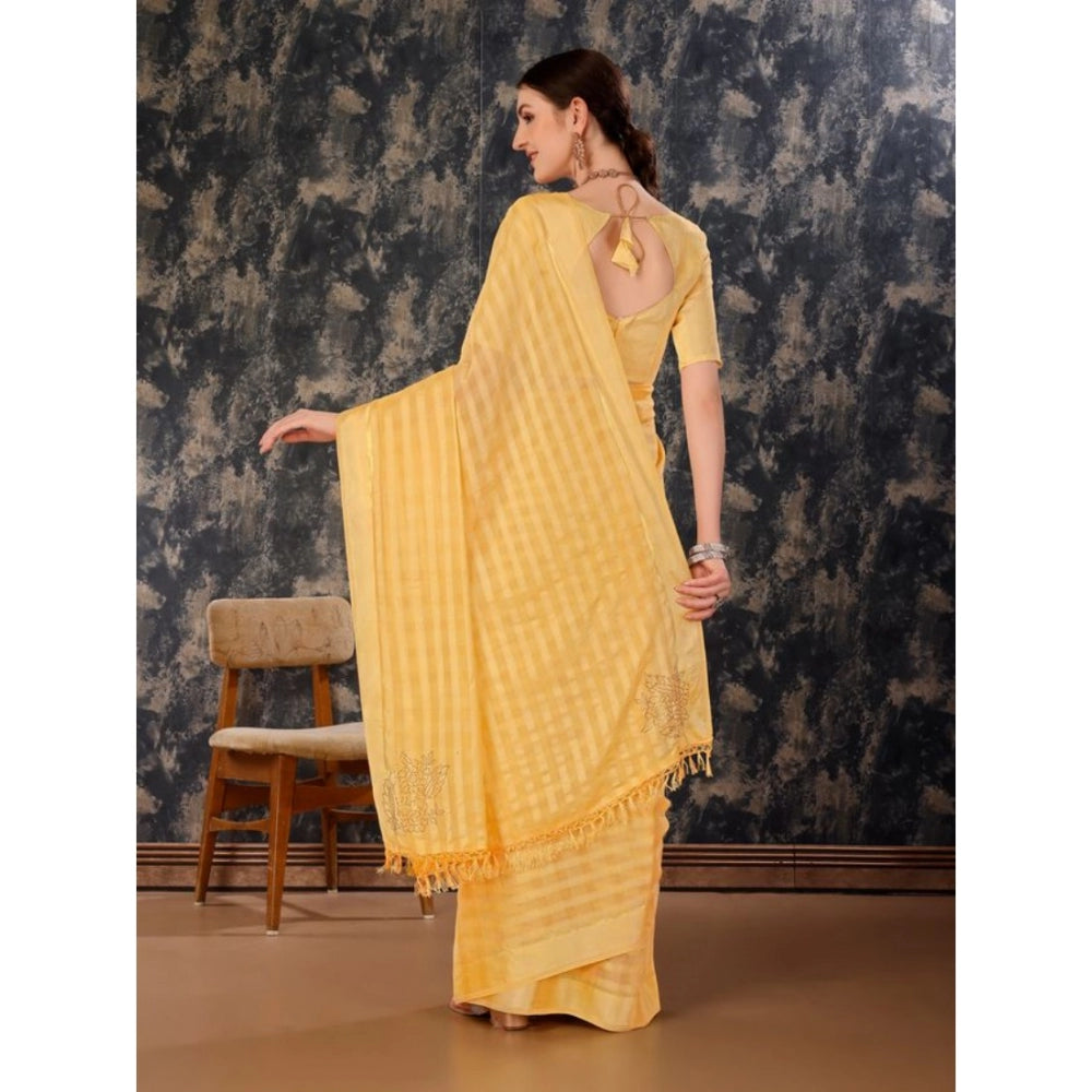 Generic Women's Chiffon Fabric Line Saree With Unstitched Blouse (Yellow, 5-6 Mtrs)