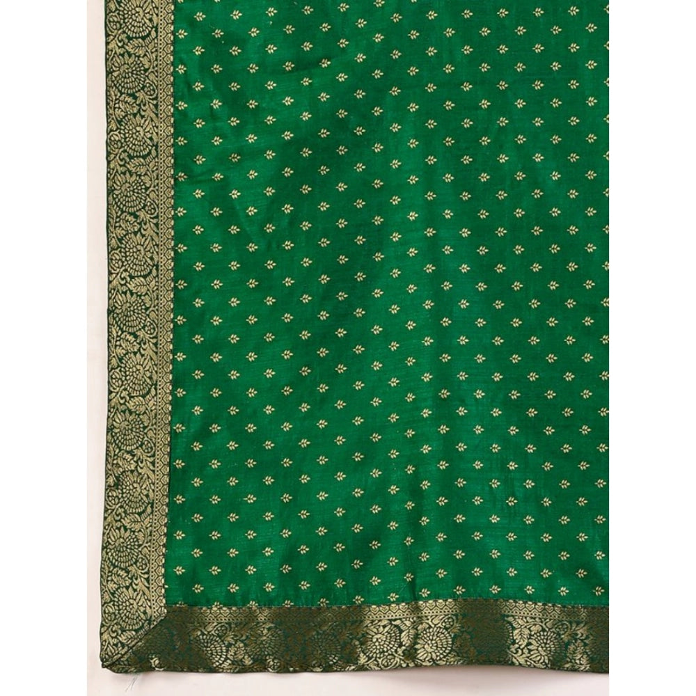 Generic Women's Vichitra Bandhani Saree With Unstitched Blouse (Green, 5-6 Mtrs)