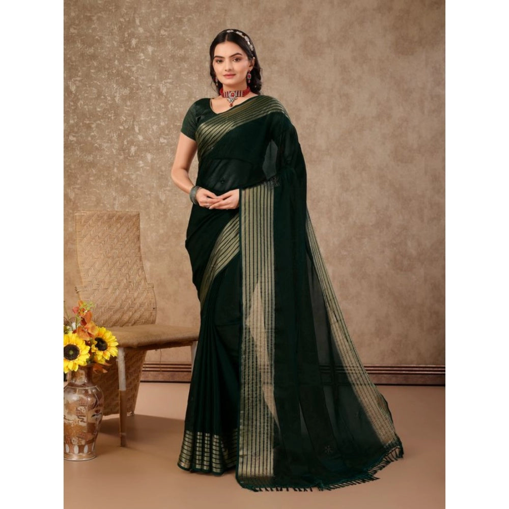 Generic Women's Chiffon Fabric Plain Saree With Unstitched Blouse (Green, 5-6 Mtrs)