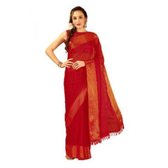 Generic Women's Chiffon Fabric Plain Saree With Unstitched Blouse (Red, 5-6 Mtrs)