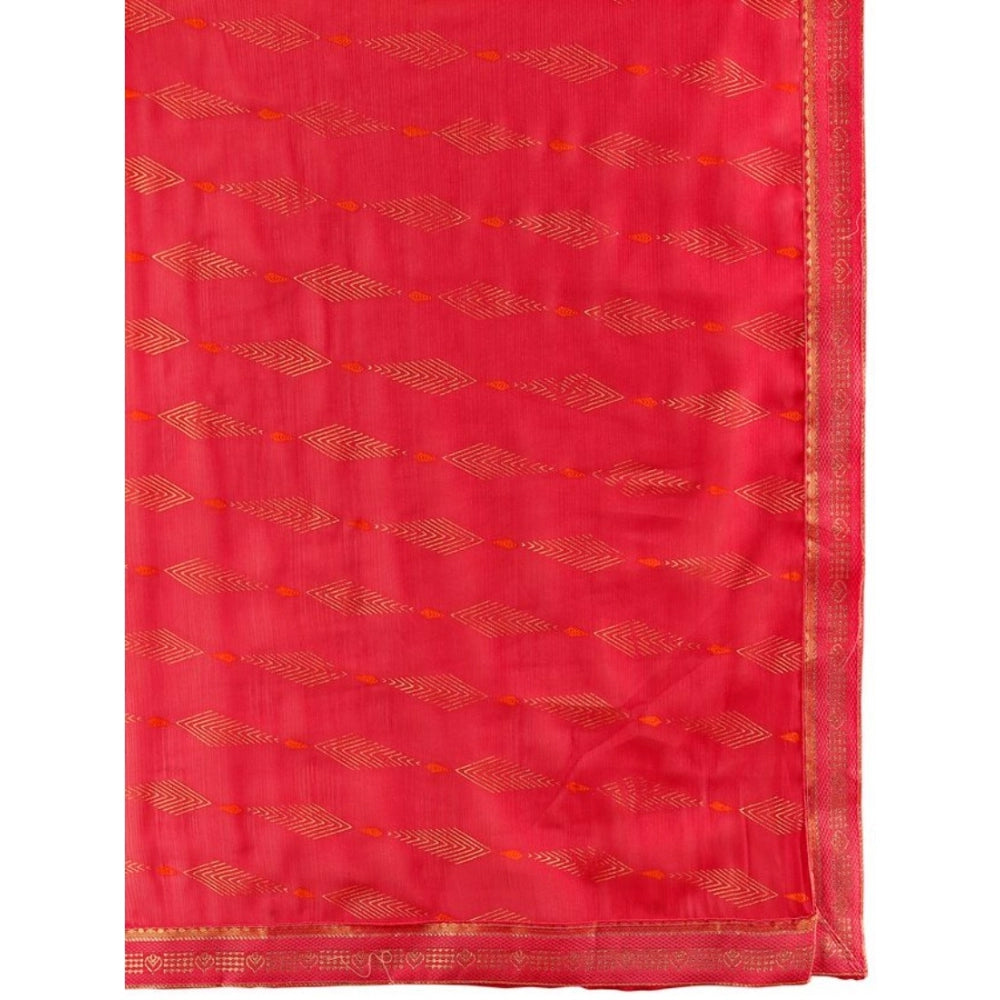 Generic Women's Zomto Laheriya Saree With Unstitched Blouse (Rani, 5-6 Mtrs)