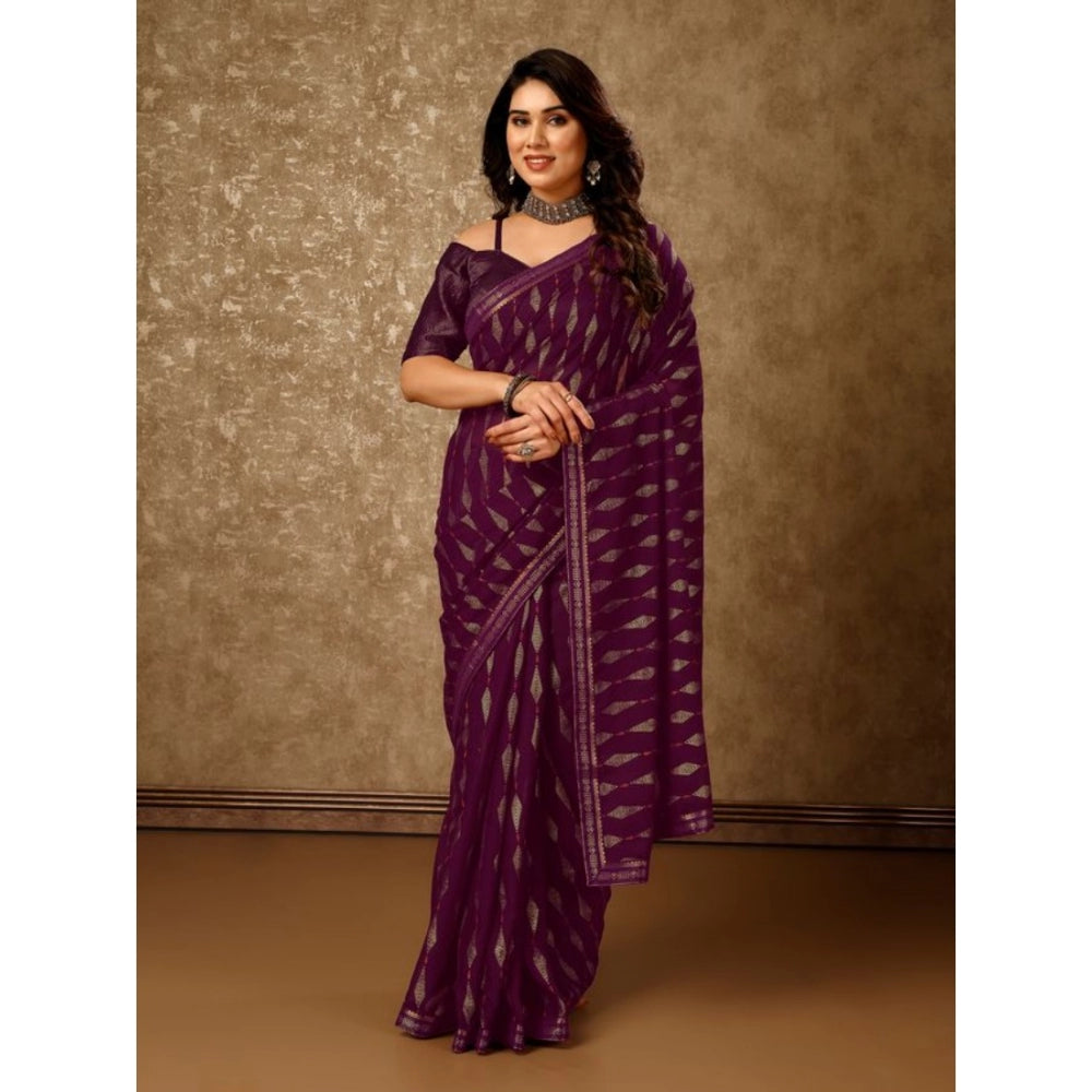 Generic Women's Zomto Laheriya Saree With Unstitched Blouse (Wine, 5-6 Mtrs)