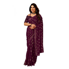 Generic Women's Zomto Laheriya Saree With Unstitched Blouse (Wine, 5-6 Mtrs)